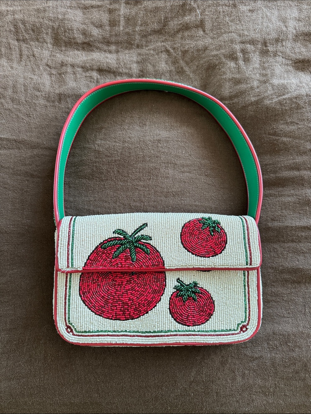 Staud Beaded Tomato Motif Shoulder Bag - White & Red - Picture 1 of 4